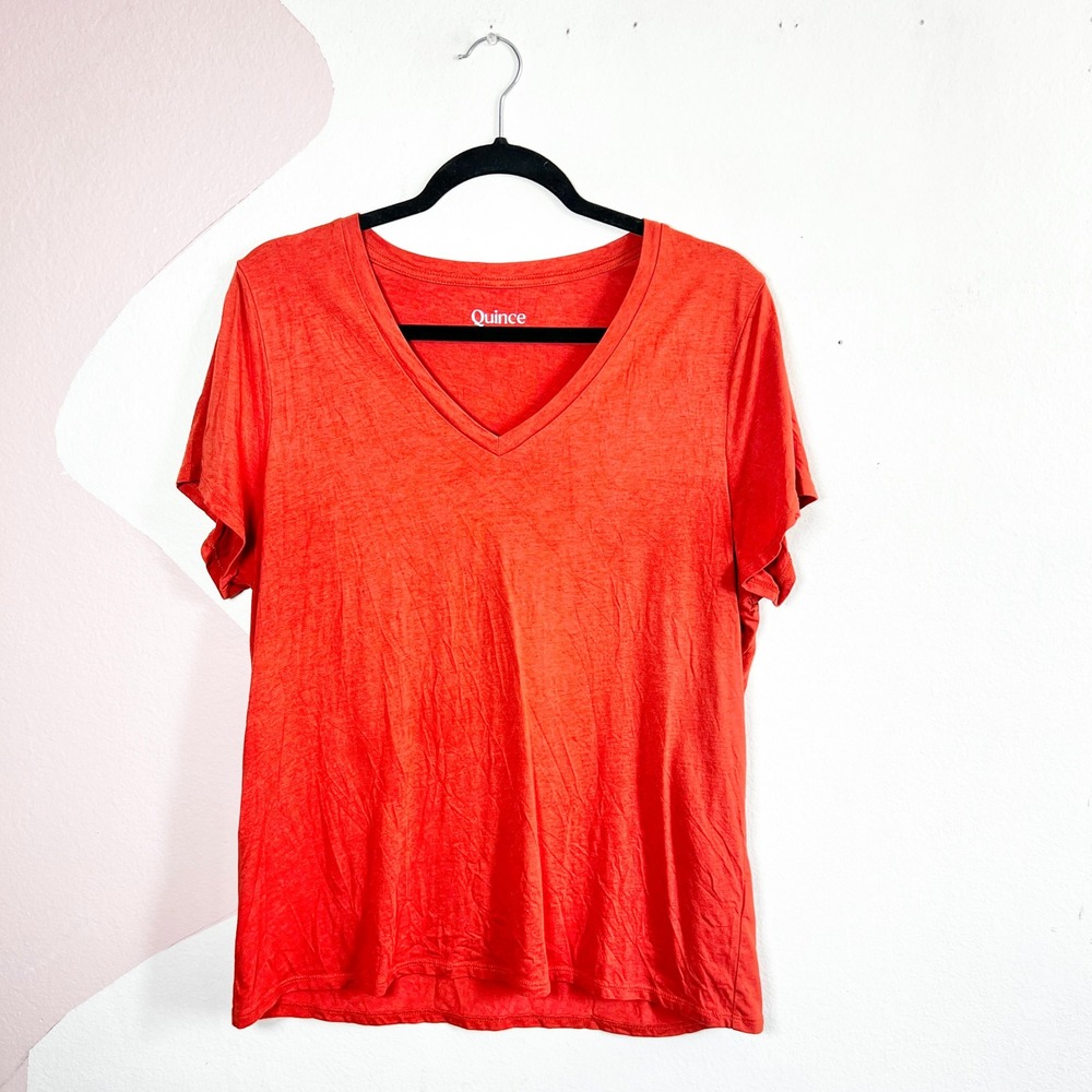 Quince Womens XL Orange Cotton Modal V-Neck Short Sleeve T-Shirt Staple
